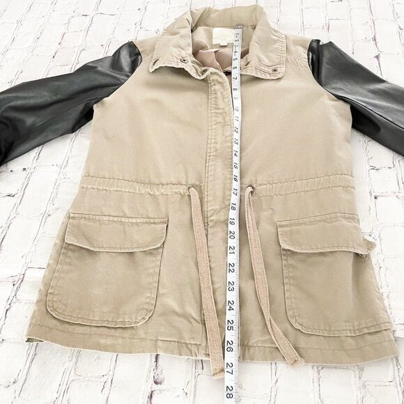 Olive & Oak Tan & Black Mixed Fabric Faux Leather Long Sleeve Full Zip Jacket XS - Picture 7 of 10
